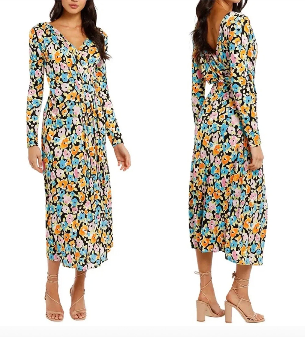 Stine Goya Lola Jersey Dress Womens XS Floral V-Neck Watercolor Stretch Resort